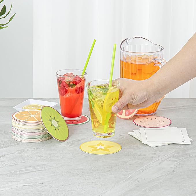 Restaurantware Drink Coasters 48 Count 4 Inch Paper High-Density Pulpboard Bar Coasters Assorted Customizable Designs Super Absorbent Reusable Round Coasters