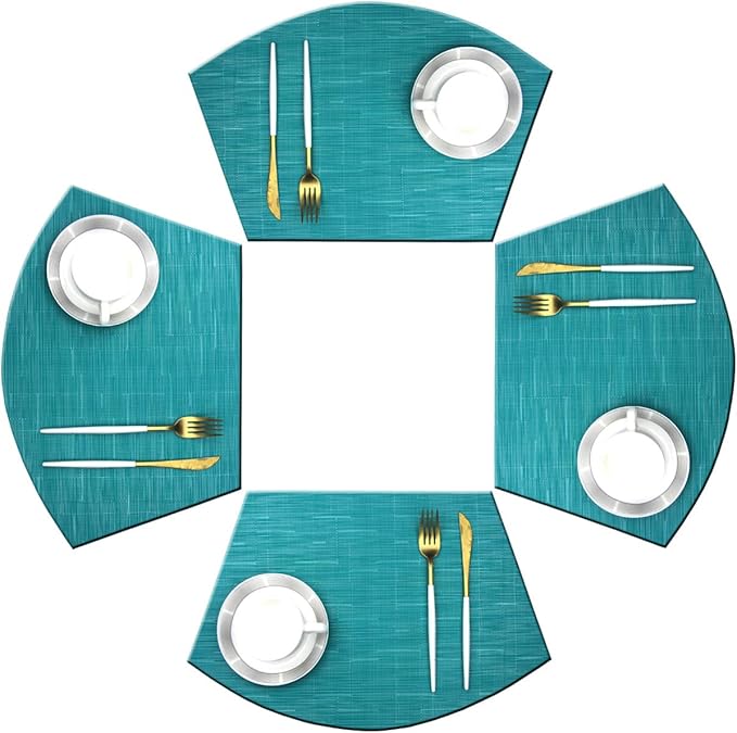 Wedge Shape Placemats for Round Dinner Table Woven Vinyl Non Slip Plastic PVC Table Mats Placemats Set of 4（Blue）