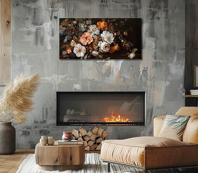 ADJUVANT Wall Art Vintage Floral Bouquet 40" L x 20" W, Old Fashioned Flowers Canvas Painting Romantic Artwork Classic Blooms Prints Botanic Wall Decor for Living Room Bedroom Dining Room Home Office