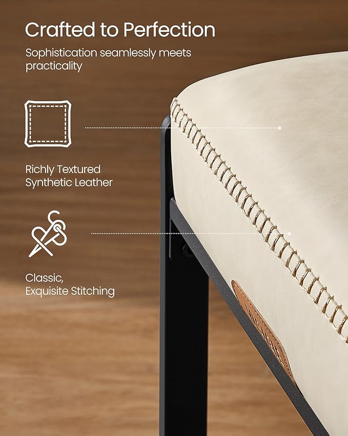 VASAGLE EKHO Collection - Bar Stools Set of 4, Counter Height Bar Stools, Synthetic Leather with Stitching, Mid-Century Modern Counter Stools, 26-Inch Tall, Kichen Home Bar Dining Room, Cream White