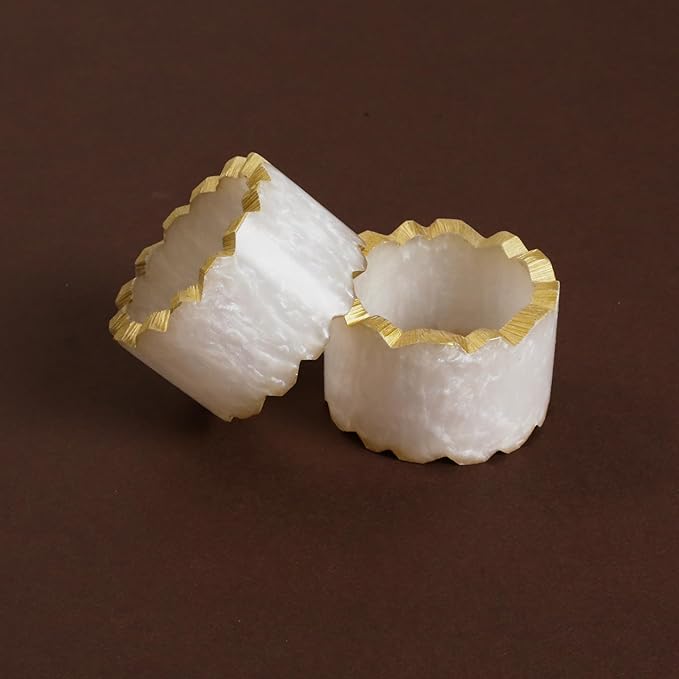 CLEENTABLE Rustic Epoxy Resin Napkin Rings Set of 6 - Napkin Holders for Parties, Dining, Family Gatherings, Weddings, Holidays, Décor, Gifting Durable Tabletop Decor (Ivory)