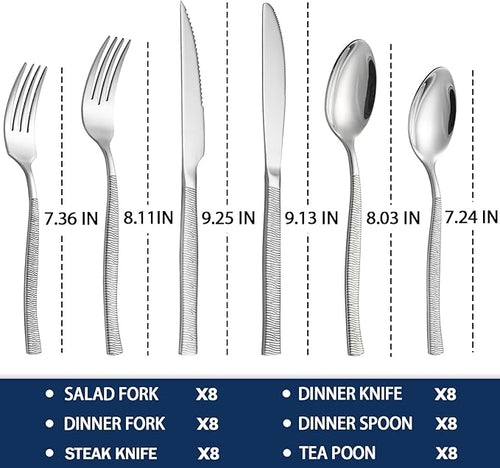 48-Piece Silverware Set,Stainless Steel Flatware Set with Steak Knives for 8,Include Knives Spoons and Forks Set,Tableware Cutlery Set for Home Kitchen Hotel Restaurant