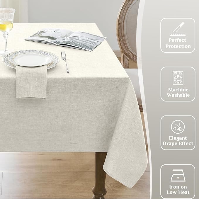 Softalker Cream Tablecloths Rectangular 84x60 inch Linen Textured Table Cloth Waterproof, Stain and Wrinkle Resistant, Outdoor Table Cloth for 6 Foot Rectangle Tables Decor for Party Holiday Birthday