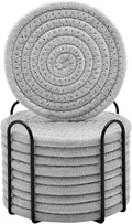 ABenkle Drink Coasters with Holder Set of 10, Cotton Woven Absorbent Coasters for Drinks, Minimalist Home Decor Coaster Set for Wooden Tabletop Protection Table, 4.3 inches