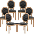 Vintage French Dining Chairs Set of 6, Round Back PU Leather Upholstered Side Chairs with Nailhead Trim and Solid Wood Frame, Sillas de Comedor for Dining Room & Kitchen, Black