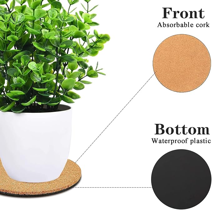 10 Pieces 4 Sizes Cork Plant Coasters, 4/6/8/10 Inch Cork Plant Mats, Plant Coasters for House Plants Indoors (Nude & Black)