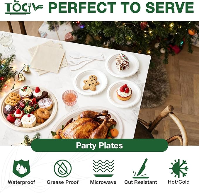 Compostable Paper Plates 6 Inch 300-Count Disposable Heavy Duty Party Small White Plates for Appetizer Dessert Cake Birthday Holiday Kids Party Supplies