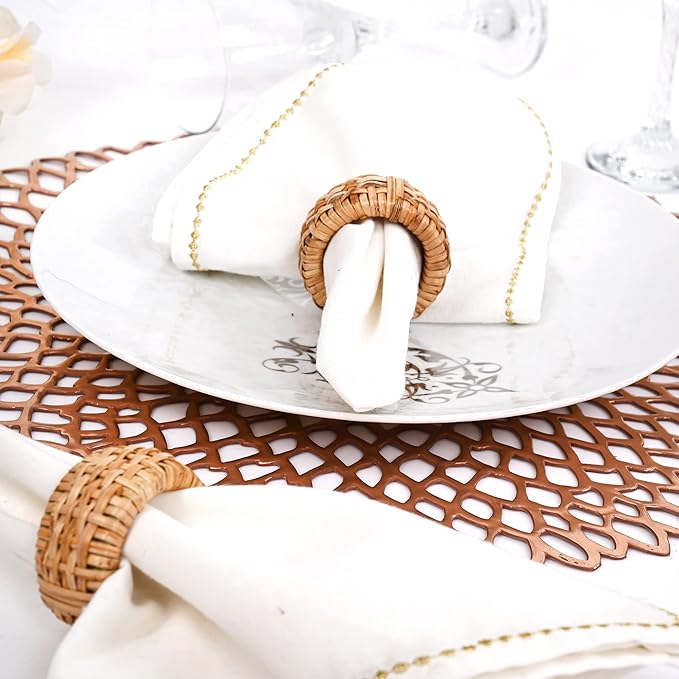 Alpha Living HOMEBoho Chic Dining décor Set of 12 - Handmade Napkin Rings Rustic Woven Rattan Napkin Holders for Dining Table, Weddings, Parties, Holiday Gatherings, and Everyday Use (Natural)