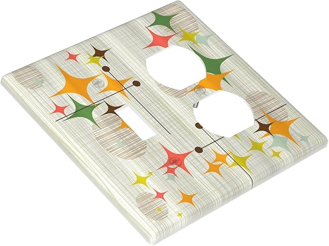 Light Switch Cover Plate Mid Century Modern Retro Stars 2 Gang Decorative Switch Plates 1 Toggle Duplex Combo Outlet Covers GFCI Wall Plates for Bathroom Bedroom Decor