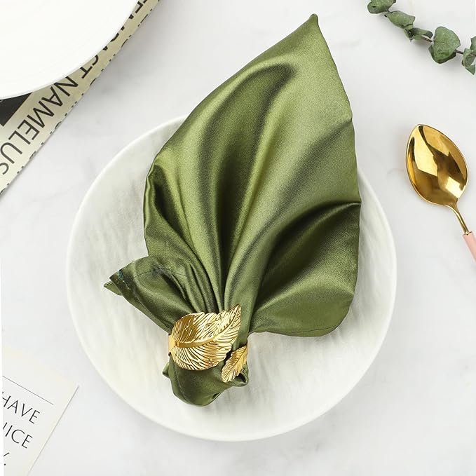 Large Napkin Rings, Shiny Gold Napkin Rings Set of 12, Study Metal Leaf Shaped Table Decor, Stylish Fall Napkin Ring Bulk for Christmas, Easter, Wedding, Party, Elegant Table Settings Gift