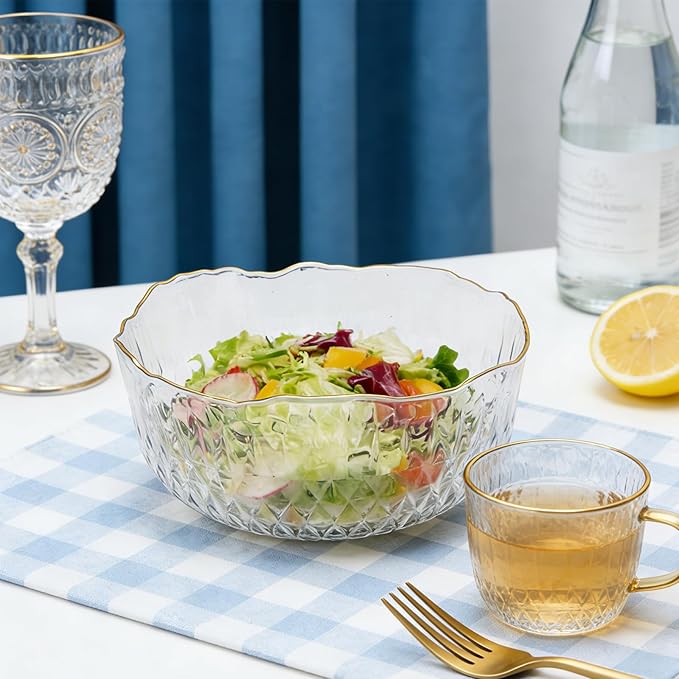4 Pack 70 Ounce 8 Inch Round Clear Plastic Serving Bowls - Disposable Crystal Salad Mixing Bowls for Party, Salad, Fruit, Snack, Chip, Popcorn Catering