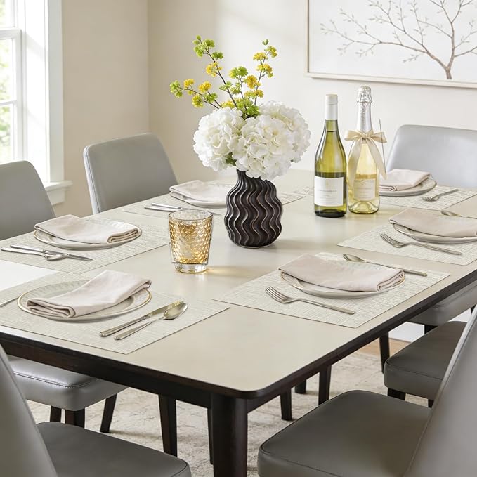 Beige Cloth Placemats Set of 6 - Washable Dining Table Mats Cloth Place Mats for Kitchen Place Mats Rectangle Farmhouse Fall Placemats for Indoors & Outdoors, Easy to Clean 12 x 18 Inch