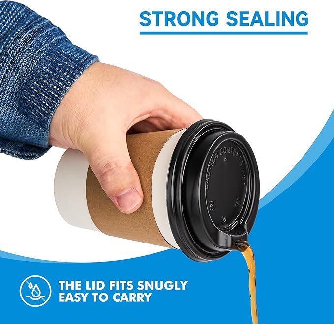 RACETOP 12 oz 100 Pack Disposable Paper Coffee Cups with Lids, Sleeves and Stirrers, Hot Cups, Paper Cups with Lids, Sleeves and Stirrers, Ideal for Home/Office