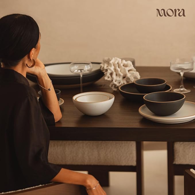 MORA Jumbo and Large Bowls Set of 2, 2.5 and 1.5 Qt Ceramic Pottery Mixing Bowls - Microwave and Dishwasher Safe - Oat