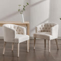 Mid-Century Dining Chairs Set of 2, Tufted Upholstered Linen Dining Room Chairs Comfy Side Chair Armchair Guest Chair with Wooden Legs for Dining Room Living Room, Beige