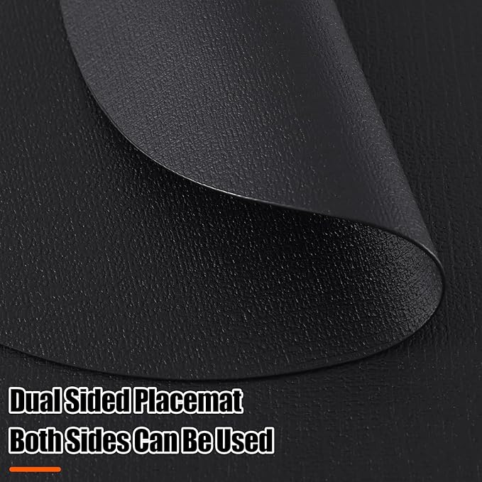 Homaxy Round Faux Leather Placemats and Coasters, Washable Dual-Side Table Mats, Wipeable Heat-Resistant Dining Place Mats for Outdoor and Indoor, Set of 8, Diameter 13 and 3.93 inch, Black