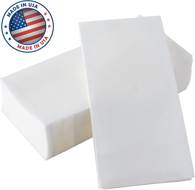 100-Pack BloominGoods Disposable Bathroom Napkins | Linen-Feel Guest Towels | Cloth-Like Hand Tissue Paper, White, 12" x 17" (Made In USA)