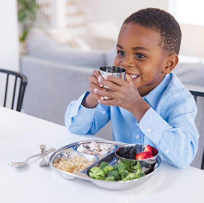 Ahimsa Stainless Steel Kids Plate, Pediatrician Designed Divided Toddler & Baby Plates, Non Toxic, Unbreakable & Dishwasher Safe, Polished