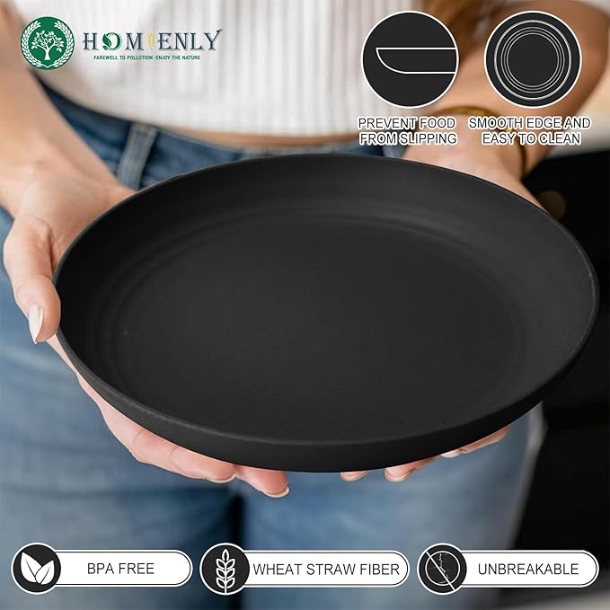 Homienly Premium Wheat Straw Dinner Plates, Reusable 8 PCS Unbreakable Plates 10 inch Plate Set, Alternative Plastic Plate Microwave and Dishwasher Safe Plates Set for Home - GreyStone
