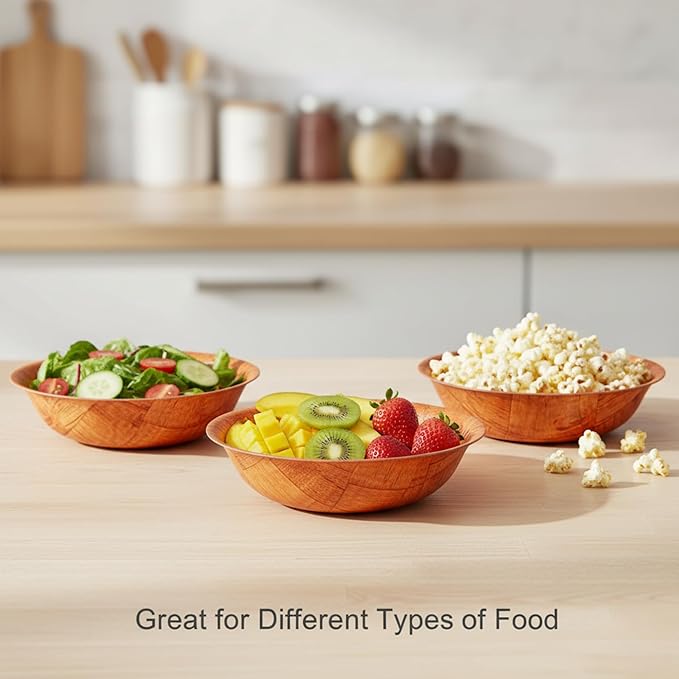 8-inch Wooden Serving Bowl, Set Of 6 | Round | Stackable | EZ To Wash | Great For Salads, Fruits, Snacks, And More [6PK]