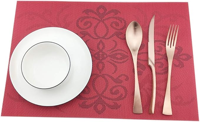 Gugrida Luxury Red Placemats Set of 6 Crossweave Woven Vinyl Placemat for Dining Table Heat Resistant Kitchen Table Mats Easy to Clean