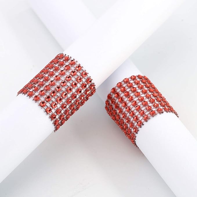KPOSIYA Napkin Rings, Pack of 120 Rhinestone Napkin Rings Diamond Adornment for Place Settings, Wedding Receptions, Dinner or Holiday Parties, Family Gatherings (120, Red)
