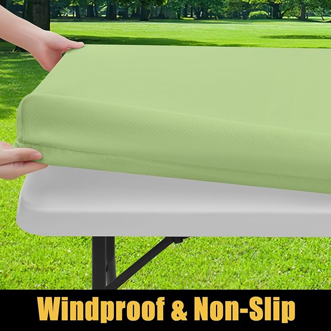 Smiry Rectangle Picnic Table Cloth, Waterproof Elastic Fitted Tablecloths for 5 Foot Tables, Washable Polyester Table Cover for Camping, Indoor and Outdoor (Sage Green, 30"x60")