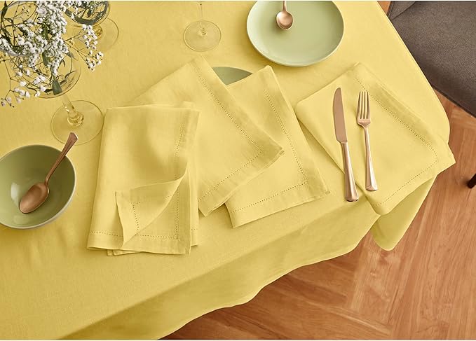 Solino Home Yellow Linen Tablecloth 70 x 126 Inch - 100% Pure Linen Rectangular Tablecloth - Machine Washable Table Cloth for Spring, Easter - Sonoma