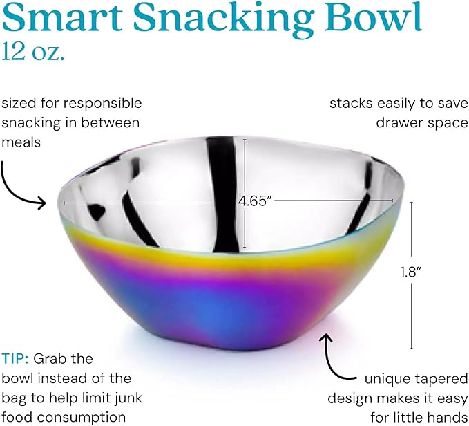 Ahimsa Stainless Steel Bowls for Kids, Durable Pediatrician Designed Toddler Snack Bowl, Premium Non Toxic Metal, Easy to Clean & Dishwasher Safe, Set of 4 Rainbow