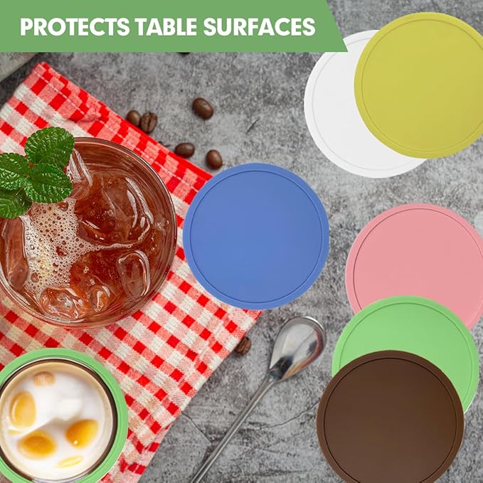 6Pcs Non-Slip Silicone Coasters,Heat Insulation Silicone Drink Cup Mat,Rubber Drink Coaster Protect Table from Scratch Damage