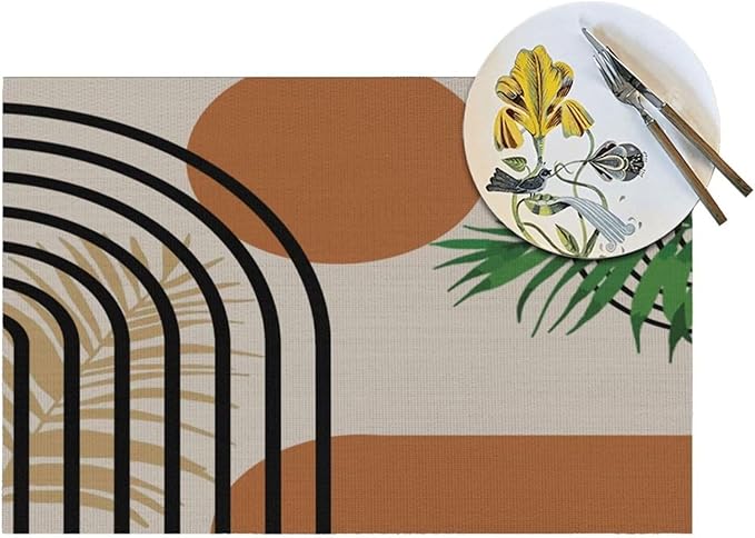 Boho Mid Century Placemats Abstract Geometric Modern Minimalist Washable Place Mats 12x18Inch for Dining Kitchen Farmhouse Decor 4 PCS