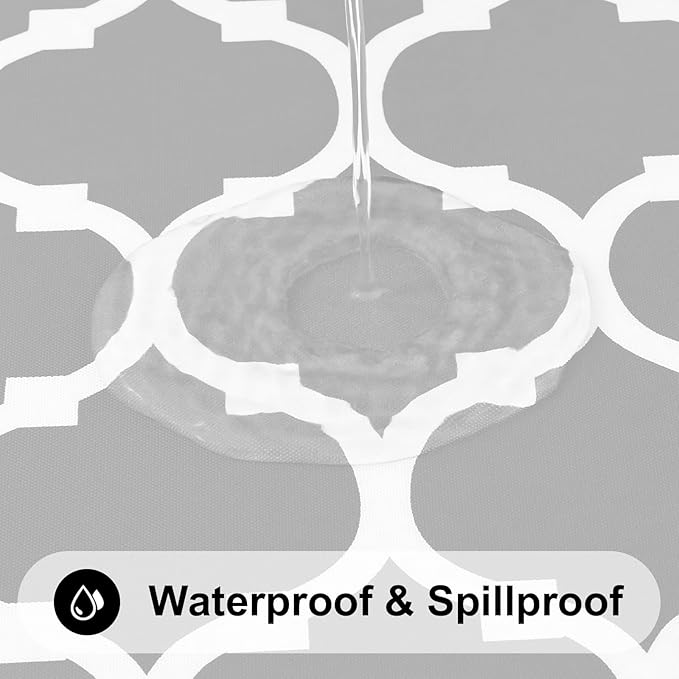 Smiry Rectangle Tablecloth, Waterproof Vinyl Tablecloths with Flannel Backing for Rectangle Tables, Wipeable Spillproof Plastic Tablecloth for Dining, Camping, Indoor and Outdoor (60"x84", Light Grey)