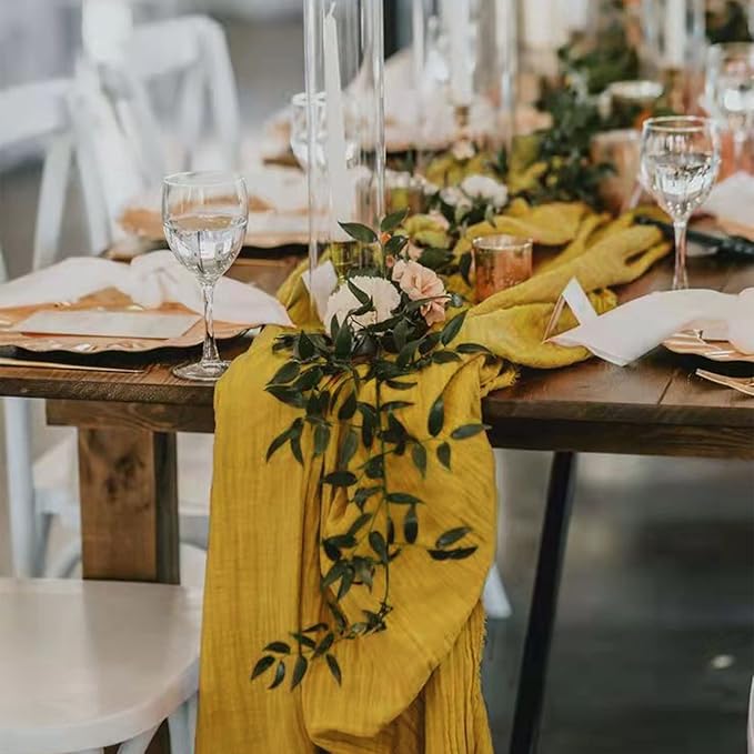 Cheesecloth Table Runner Gauze Table Runner Gold Table Runner 36x120 inches Rustic Cheese Clothes Fabric 10FT Romantic Wedding Runner Boho Sheer Table Runner for Reception Party Birthday Decorations