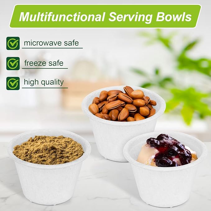 Small Paper Bowls 4 oz, 200 Pack Compostable Paper Bowls, Disposable Chili Bowl, White Bagasse Bowl for Ice Cream, Dessert, sauce