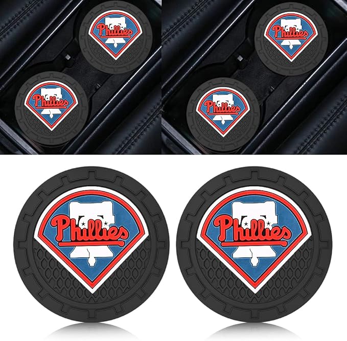 Silicone Phillies Car Cup Holder Coasters,Baseball Fans Car Coasters for Phila Phillies Fans, Non-Slip Universal Fit Cup Holder Insert