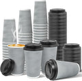 Ginkgo 100 Pack To Go Paper Coffee Cups With Lids, 16 oz Disposable Double-Walled Ripple Insulated Hot Cups for Hot Drinks, Lattes, Travel Cups, Large, Gray