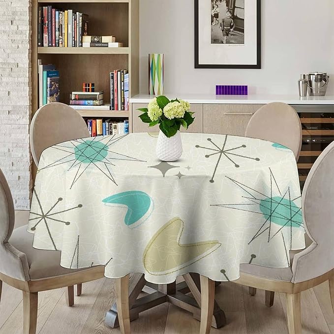 Mid Century Round Tablecloth, Modern Atomic Abstract Geometric Pattern Tablecloth for Home Party Dining Room Kitchen Decorm 36Inch(90cm)