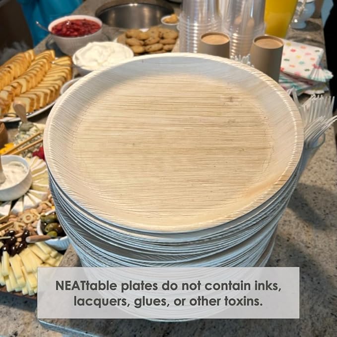 NEATtable Palm Leaf Plates | Disposable & Compostable | Eco Friendly & 100% Natural | Great for Outdoor Events, Wedding, Party, Barbecues | 12-inch Round Plate, Pack of 25