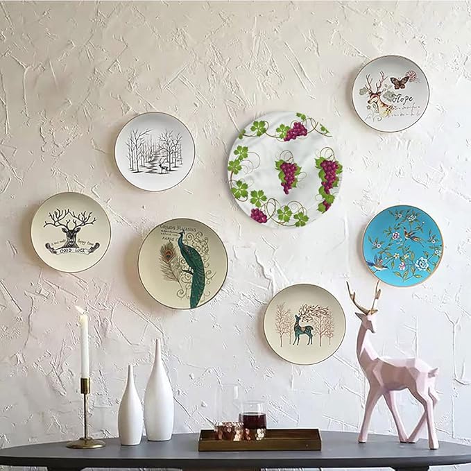 Decorative Plates, Vine Print Ornament, Agriculture Harvest Yield, 7 Inch, Kitchen Wall Decor, Multicolor