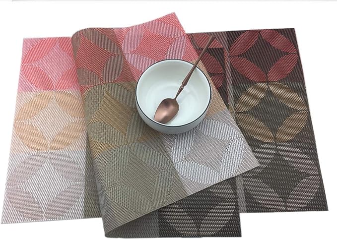 Gugrida Heat-Resistant & Stain Resistant Anti-Skid Woven Vinyl Table Mats - Non-Slip Kitchen Table Mat Set of 6-30x45 cm (Green)