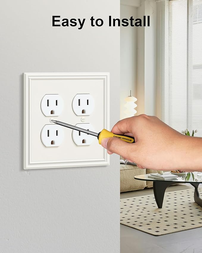 2-Pack Double Duplex Outlet Cover, Light Almond Decorative Double Switch Plates and Outlet Covers for Electrical Outlets, Durable Zinc Alloy Wall Plates, Corrosion Resistant