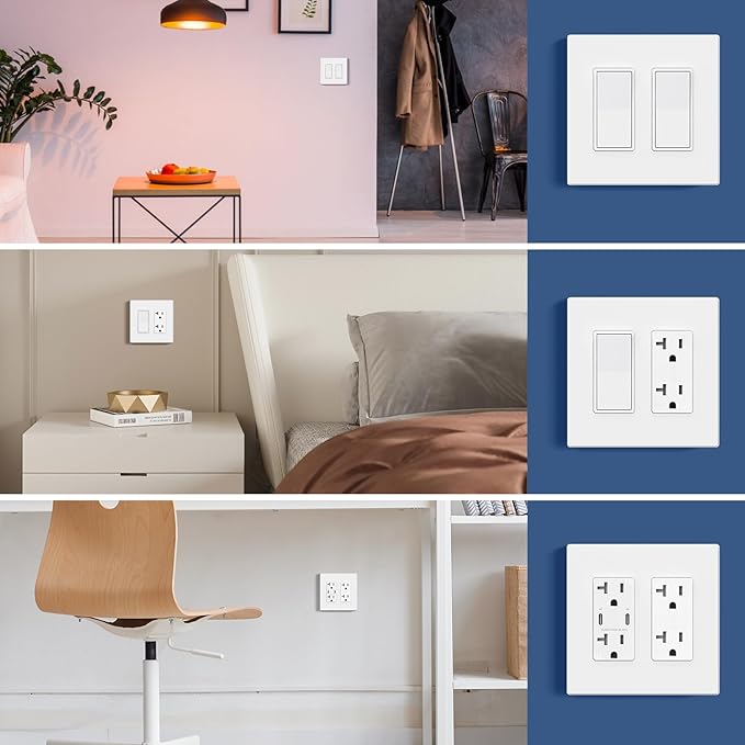 AIDA 2-Gang Decorative Wall Plates, 4.88" H x 4.94" L - Unbreakable Thermoplastic Faceplate Cover for Outlets and Switches, UL Listed - (1 Pack, Matte White)