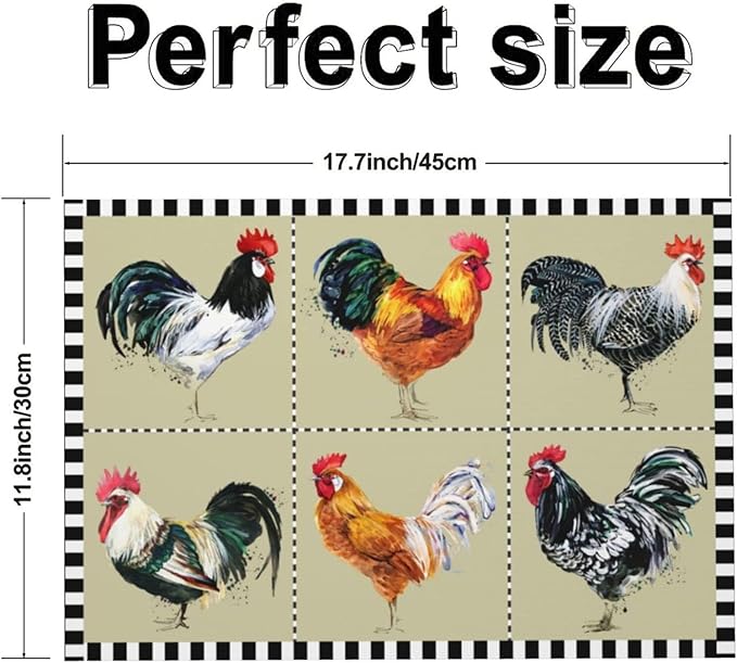 Farmhouse Rooster Placemats Set of 4 Washable Table Place Mats for Dining Kitchen Party Decor