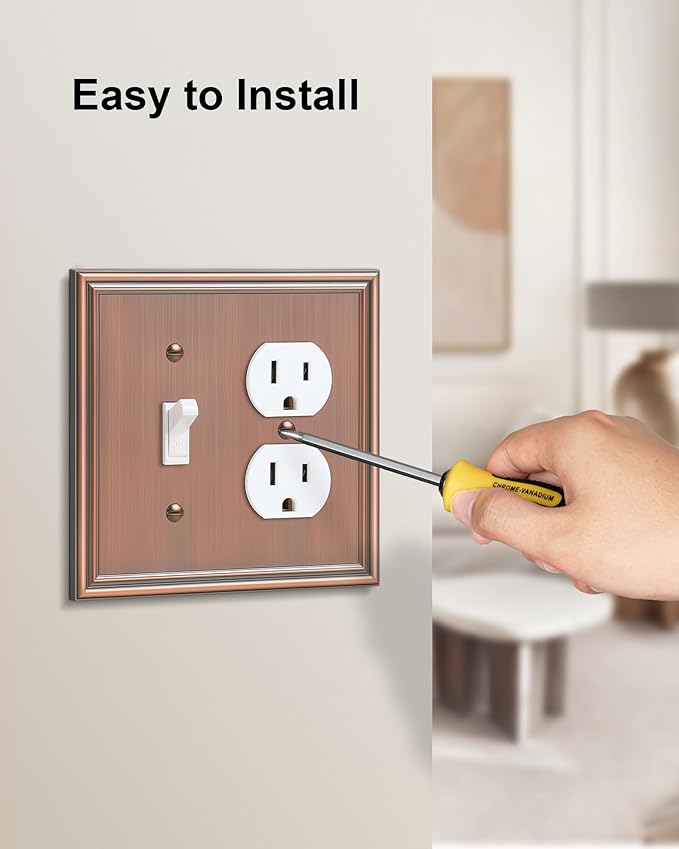 2-Pack Combo Toggle/Duplex Light Switch Cover Plate, Antique Copper Wall Outlet Cover Plate, Decorative Wall Receptacle Cover for Electrical Outlets, Light Switch, Durable Solid Zinc Alloy