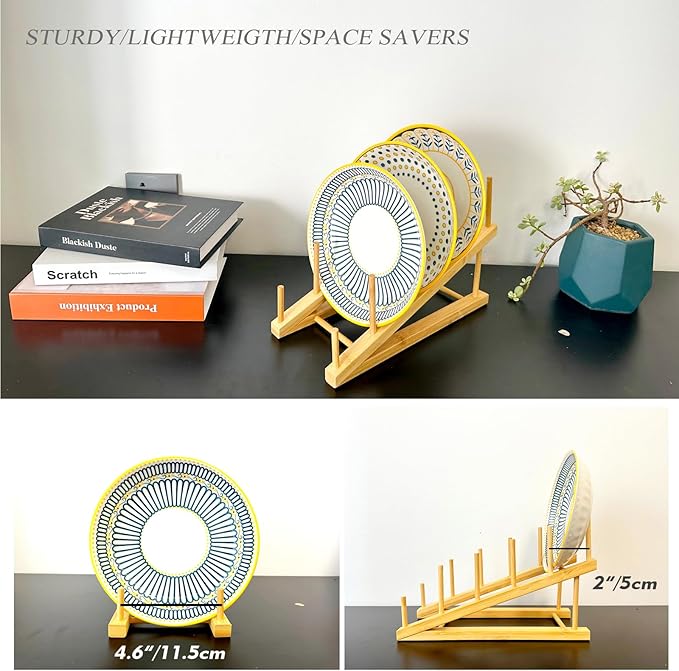 2 Pack Plate Stands For Display,Wooden Plate Holders for Displaying,5-Tier Craft Show Display Stands For Tabletop Book, Artwork, Photo, Puzzle, Magazine and Platter