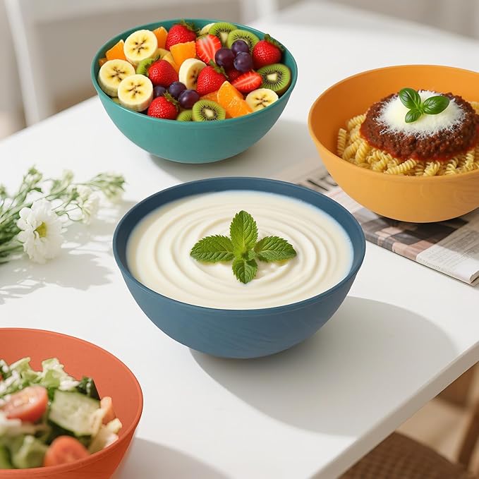 Unbreakable Large Cereal Bowls 40 OZ, Wheat Straw Bowls Set of 6, Alternative Plastic Bowls for Kitchen, Outdoors, Microwave & Dishwasher Safe Bowl Set for Salad, Cereal, Soup, Ramen, Multi