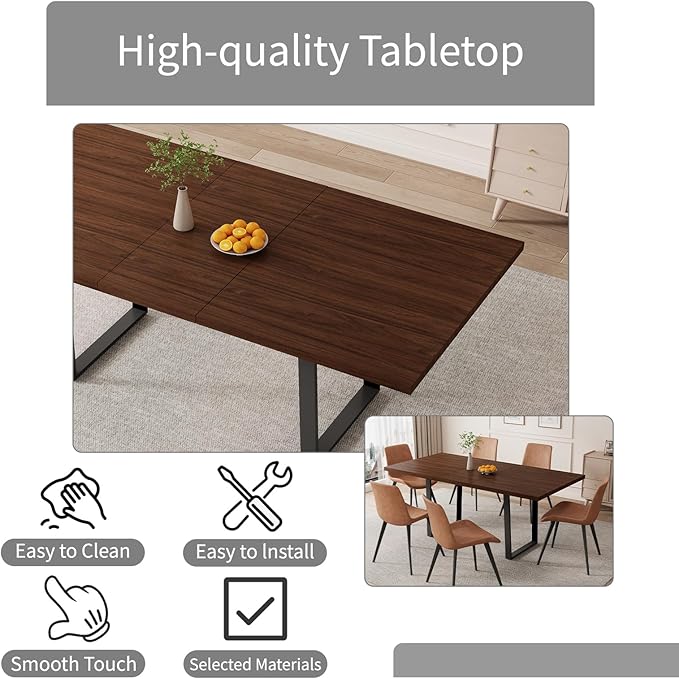 ZckyCine 63"-79" Modern Dining Table Set for 6-8 People Kitchen Dining Room Table Set Extendable Wood Dining Table and 6 Upholstered Chairs, Home Kitchen Furniture