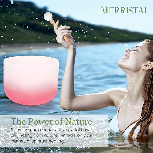 432HZ 6-12 Inch 7 Pcs Gradient Frosted Crystal Singing Bowl Set for Meditation Healing Yoga Chakra Quartz Crystal Sound Bowls with Heavy Duty Carry Cases and Rubber Mallet,Suede Striker,O-rings