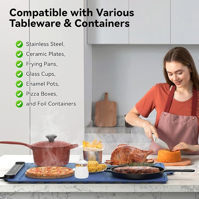 Warming Mat for Food Warmer Pad: Foldable Silicone Electric Warming Tray for Buffets Party - Fast Heating Portable Hot Plates for Countertop Kitchen Travel Home Outdoor Car Holiday Ideas