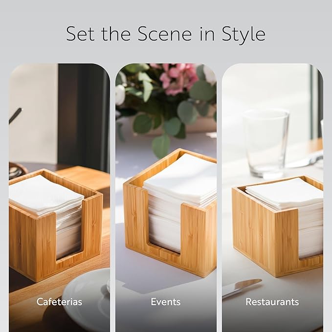 5.5 x 4 Inch Cocktail Napkin Holder, 1 Square Flat Napkin Holder - For Bars, Kitchen Tables, or Countertops, Sturdy, Natural Bamboo Tissue Napkin Holder, Dining Room Decor - Restaurantware
